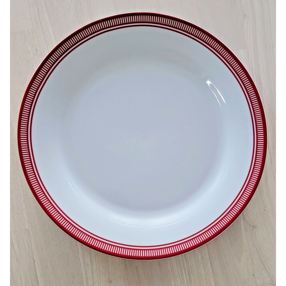 6 Emeril By Gorham Modern Dinner Plates White Red Bands 10.5"